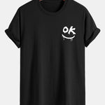 Regular Fit OK Smiley Face Print Cotton T-Shirt