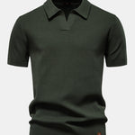 Pineapple Texture Knit V Neck Polo & Cotton Chino Shorts