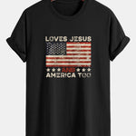 Regular Fit Jesus American Flag Slogan Print Cotton T-Shirt