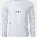Long Sleeve Paris Stripe Print Cotton Arc Hem T-Shirt
