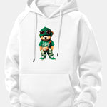 Trendy Bear Print Drawstring Hoodie