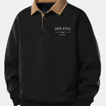 Relax Fit Milano Print Contrast Corduroy Polo Collar Sweatshirt