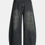 Leopard Print Washed Distressed Denim Baggy Pants