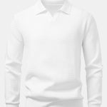 Long Sleeve Wave Jacquard V Neck Knit Polo Shirt