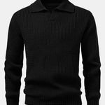 Long Sleeve Wave Jacquard Knit V Neck Polo Shirt