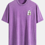 Ghost Drinking Coffee Print Washed Distressed Drop Shoulder T-Shirt