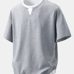 Relax Fit 2 In 1 Notched Collar Waffle T-Shirt & Waffle Pleated Pintuck Straight Leg Pants