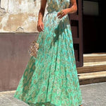 Bianca Tie-dye Ombre Gold Floral Print A-line Halterneck Maxi Dress