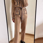Elegant Color Contrast Two-piece Sweater Suit