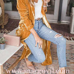 Margovil Stylish Open Front Long Sleeve Velvet Long Coat
