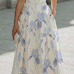 Sleeveless Botanical Print Fit-and-Flare Midi Dress