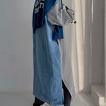 Original Loose Long Sleeves Letter Print Split-Side Split-Joint Round-Neck Midi Dresses