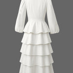 A-Line High Waisted Layered Solid Color V-Neck Maxi Dresses