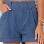 Casual Loose Solid Color Elastic Waist Tie Shorts