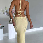 Pure desire halter neck wrap chest hollow stitching lace-up dress