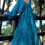 Loose Raglan Sleeve Printed Split-Joint V-Neck Maxi Dresses