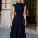 Structured Cap-Sleeve A-Line Midi Dress