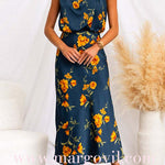 Mockneck Sleeveless Waisted Floral Midi Dress