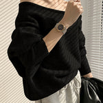 Casual Loose Long Sleeves Solid Color Off-The-Shoulder Sweater Tops