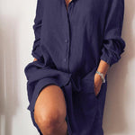 Solid Color Loose Double Pocket Long Sleeve Long Shirt