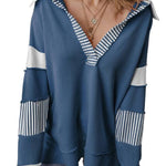 Light French Beige Striped Patchwork Collar Sweatshirt