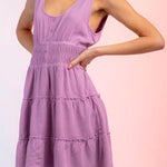 Fashion U-neck elastic waist sleeveless mini skirt