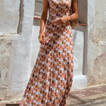 Salmon Regular Pattern Print Short Sleeve Maxi Dress