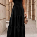 Oatmeal Crossover Backless Bodice Tiered Maxi Dress