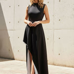 Irregular Clipping Skinny Contrast Color Round-Neck Maxi Dresses