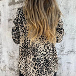 Leopard Print Lapel Long Sleeve Casual Blazer