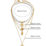 South Pacific Shell Starfish Multi-Layer Necklace Gold
