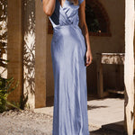 Loose Short Sleeves Pleated Solid Color Split-Joint V-Neck Maxi Dresses
