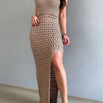 Smiles and Sunshine Knit Texture Hollow Tank Slit Stretch Maxi Dress