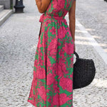 V-neck slit mid-length jumpsuit
