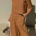 Chic Solid Color Sleeveless 2pieces Set