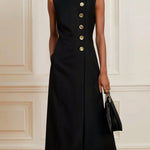 Loose Sleeveless Asymmetric Split-Joint High Neck Midi Dresses