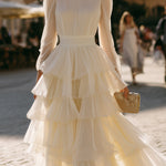 Tiered Ruffle Long Sleeve Pleated Maxi Dress