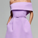 Elegant Evening Lapel Bandeau Removable Belt Pocketed Mini Dress