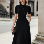 Button-Front Lace-Trim Midi Dress
