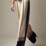 High Waisted Loose Contrast Color Elasticity Pockets Pants Trousers