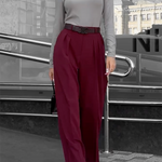 High Waisted Loose Pleated Solid Color Split-Joint Suit Pants Trousers