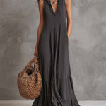 Vintage Ruffled Collar Flare Hem Knitted Maxi Dress