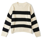 Loose-fitting, Versatile Striped Contrast-color Pullover Knitted Sweater