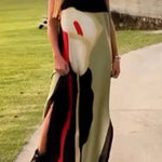 Fashion Art Print Strapless Split Dress
