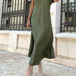 Evase satin midi dress