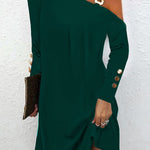 Long Sleeves Loose Asymmetric Buckle Buttoned Hollow One-Shoulder Mini Dresses