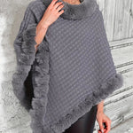 Elara ��� Faux Fur Trim Knit Poncho