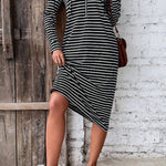 Striped hooded slim fashion long-sleeved dress
