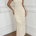 Zafina Crochet Knit Cutout Waist Texture Slit Stretch Maxi Dress