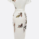 Raglan Sleeve Asymmetric Pleated Printed Split-Joint V-Neck Midi Dresses